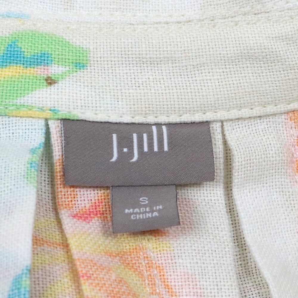 J Jill Women's Size Small Linen Blend Floral Pleated Long Jacket Pockets Boho - Picture 16 of 16